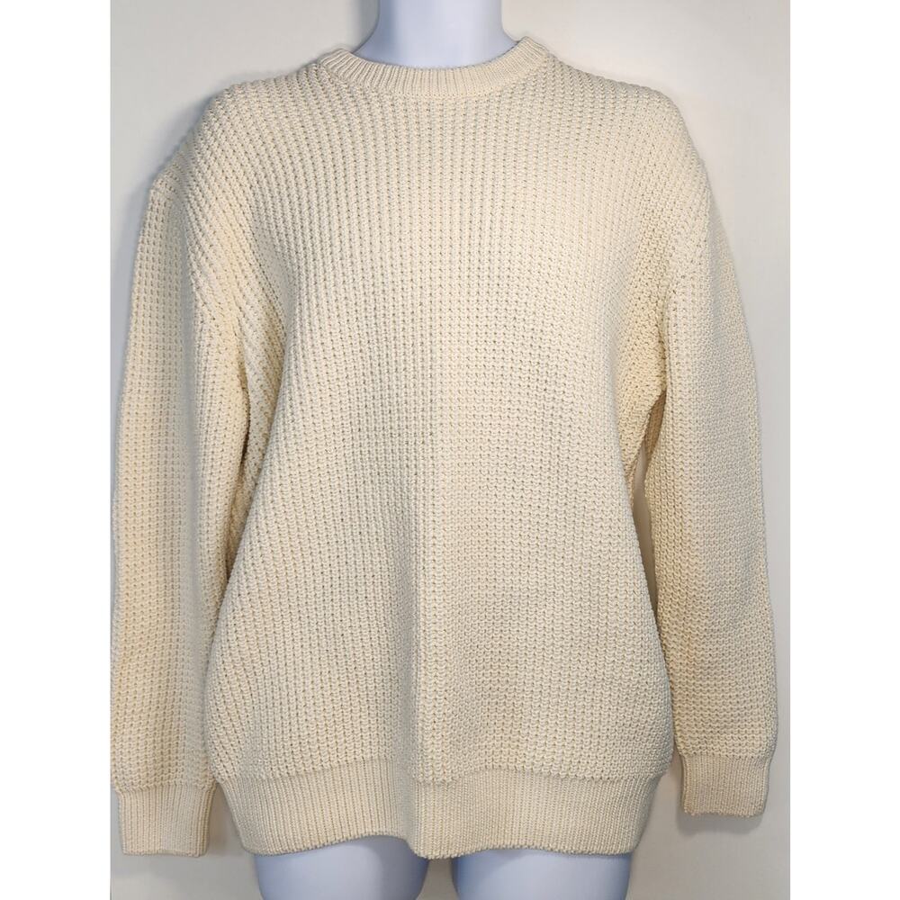 Zara Men's Cream Chunky Knit Sweater Size L Cotton‎ Crewneck Pullover